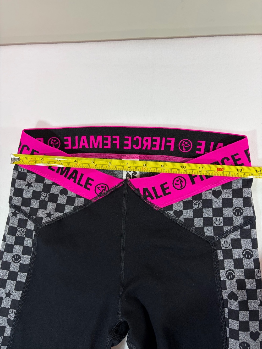 Zumba Fitness Black Leggings with Hot Pink Waistband and Gray Check Panels - Picture 7 of 7